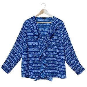 The Limited Blouse Blue Ruffle Button Down Long Sleeve Top NWT